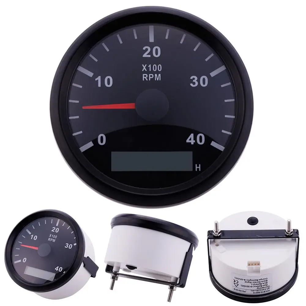 85mm 4000RPM Tachometer With LED Digital Hourmeter Marine Outboard