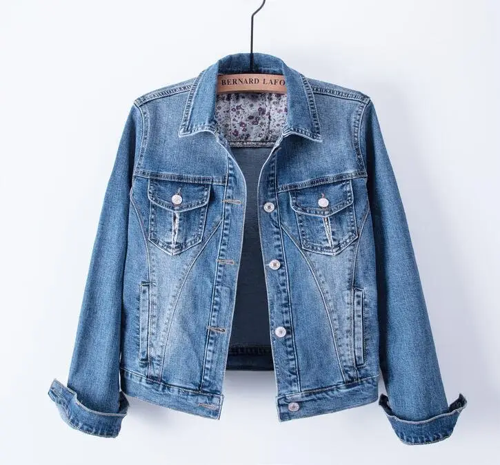 

Plus size torn seven points denim jacket XXl light blue bomber jacket short denim jacket Jaqueta long sleeve casual jeans ja