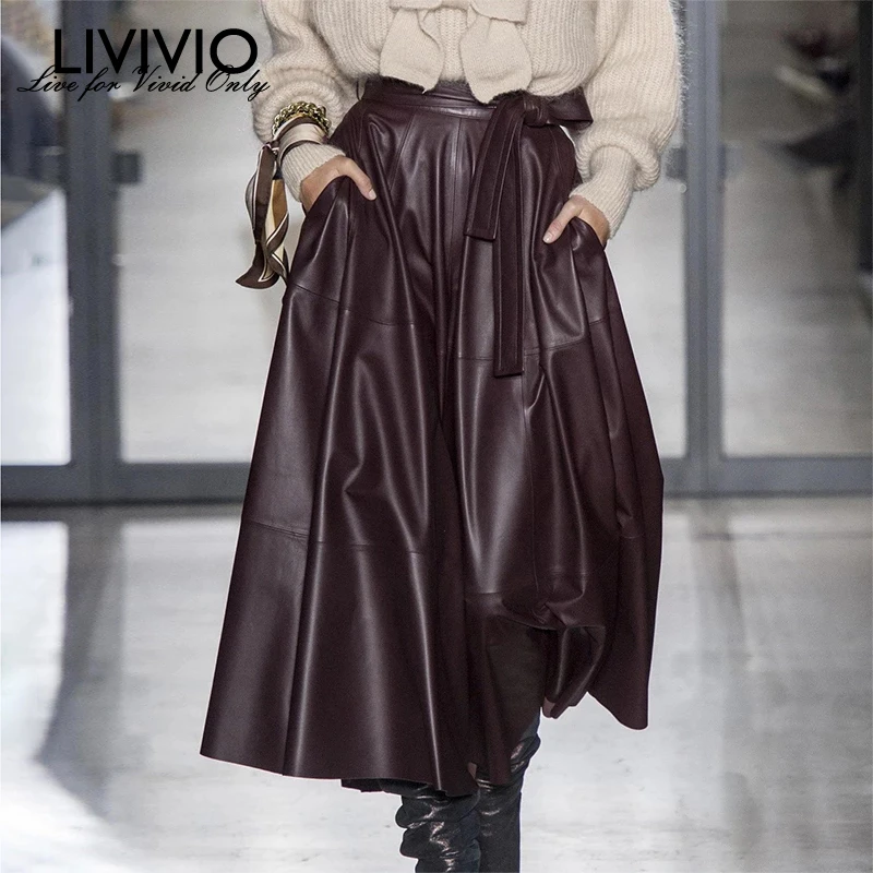 [LIVIVIO] Высокая талия с платье на шнуровке из искусственной кожи ...