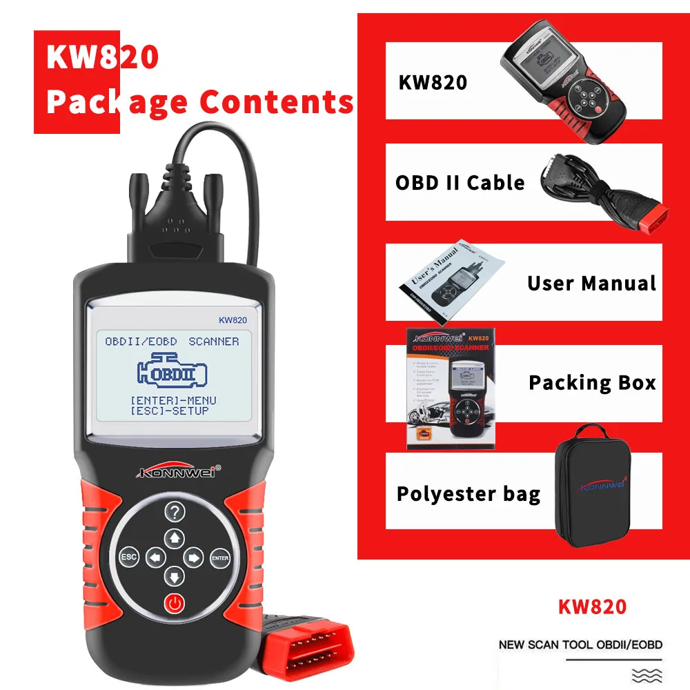 KONNWEI KW820 OBD2 диагностический инструмент Многоязычный Автомобильный сканер OBDII автомобильный считыватель кода двигателя