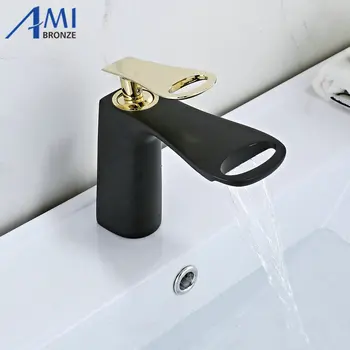 

Basin Faucets Black Bathroom Faucet Mixer Tap Hot and Cold Golden Brass Toilet Sink Water Crane