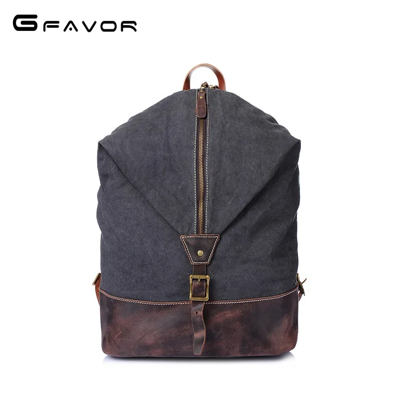 

SOURCE Backpack Men's Canvas with Leather Bag Trend Cool Vintage Bag Large Capacity Bucket Backpack