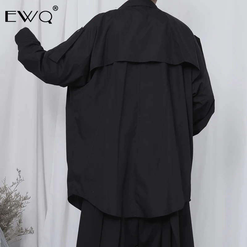 EWQ/ Весенняя Новинка, мужская рубашка, необычная длинная рубашка, нишевый дизайн, свободный длинный рукав, большие размеры для мужчин, черные повседневные топы 9Y252