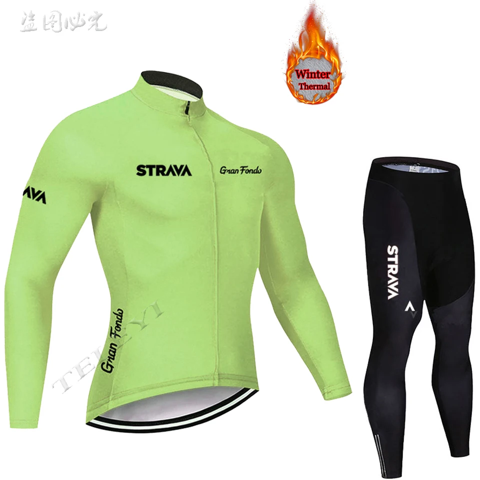 STRAVA зимний флисовый термальный Комплект Джерси для велоспорта Одежда с длинным рукавом Ropa Ciclismo Uniformes - Цвет: 12