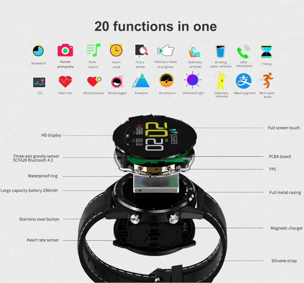  DT28 ECGdetection heart rate monitor smart watch IP68 waterproof activity fitness step counter trac - 4000215960967