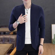 Мужской вязаный тонкий кардиган с длинным рукавом, Молодежный тренд, однобортный свитер