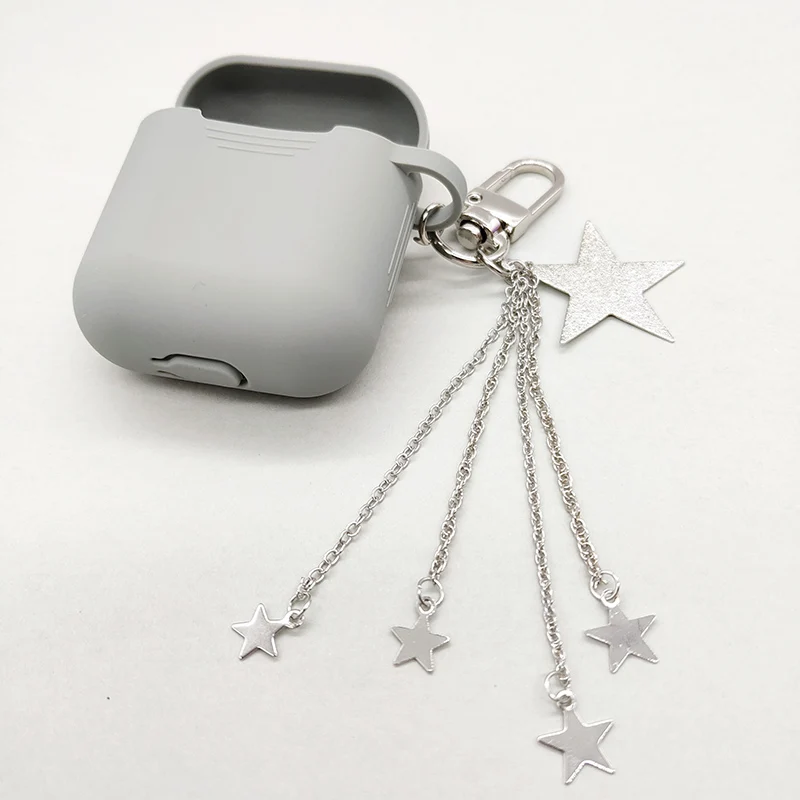 Gray Luxury Cute Sliver Pentagram Metal Keychain Wireless Earphone Silicone Case For Airpods 1 2 Accessories Headphones Protect Cover - Цвет: Gray