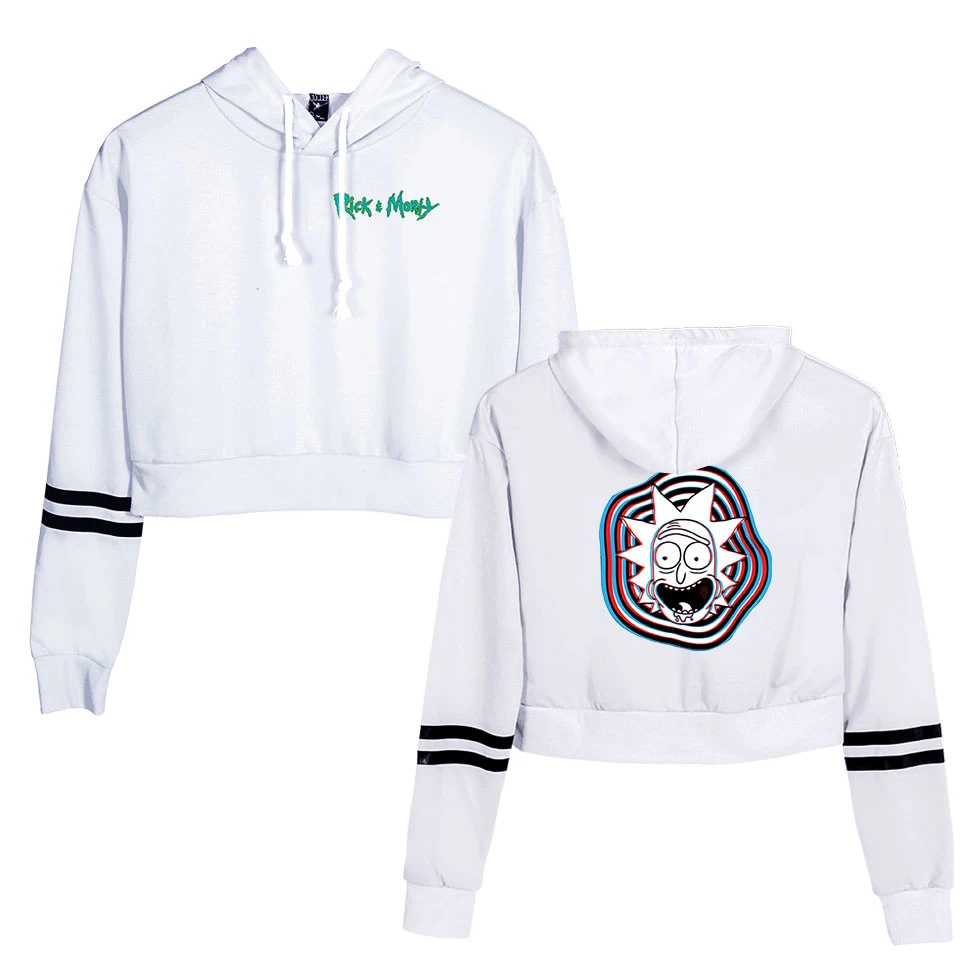 Tanie Rick i morty wydrukowano z długim rękawem krótkie bluzy z kapturem kobiety bluza z kapturem krótki top 2019 gorąca sprzedaż casualowe w stylu streetwear ubrania