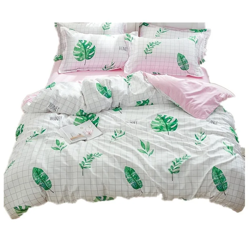 

High Quality Silk Quilt Cover Sets Silky Tencel Washed Four-Piece Printed Color Matching Silk Linen Duvet Cover Bedding Suits