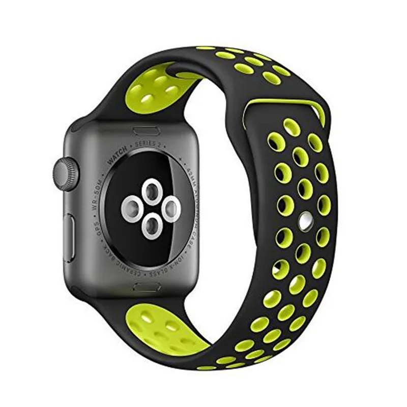 Модный спортивный силиконовый ремешок для наручных часов Apple Watch серии 1 2 3 4 ремешок 38/42 мм браслет с воздухопроницаемым отверстием; сменный ремешок для часов