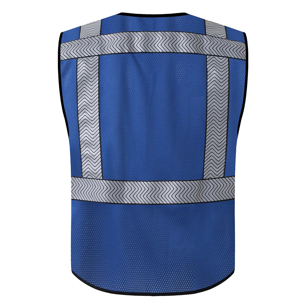 Blue Surveyor's Safety Vest for Men Women Protective Workwear Hi Vis Work Vest With Pockets and Zipper Security