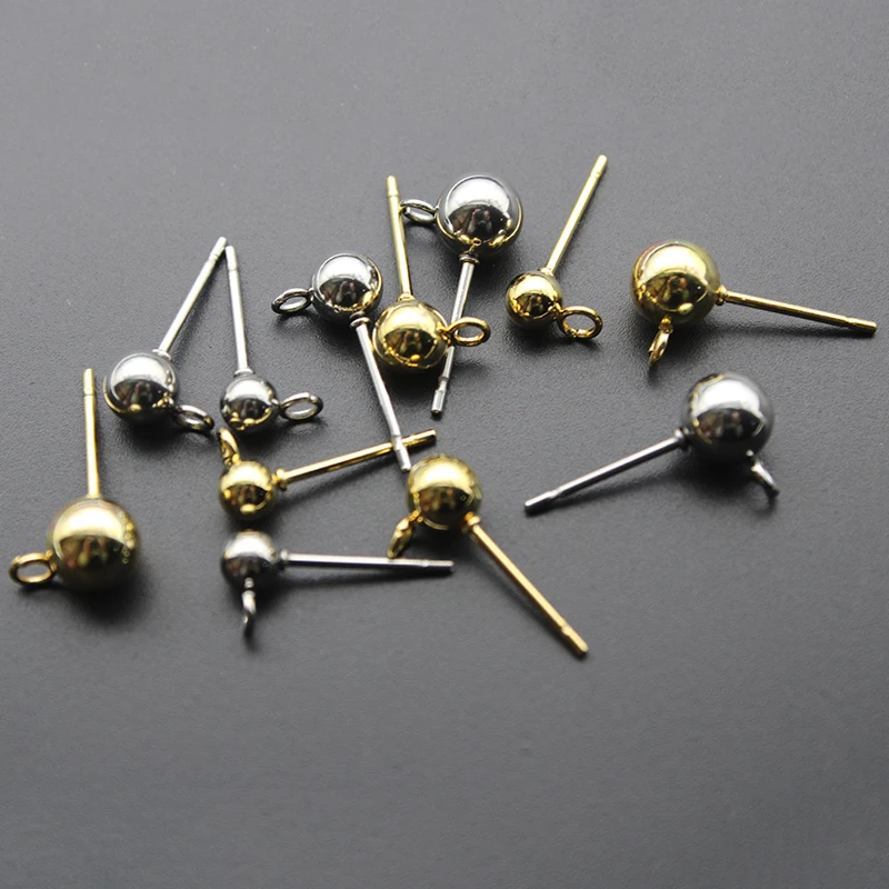 20PCS Surgical Stainless Steel 3 4 6 mm Round Ball Earrings Stud Post with Loop Fit Women DIY Earring Jewelry Making Accessories 3