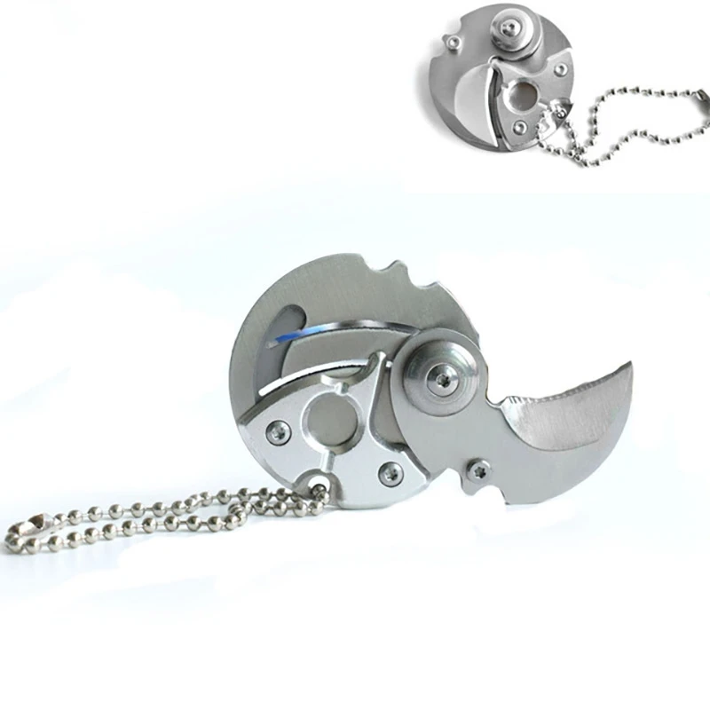 S EDC Мини столовые приборы круглой формы/в форме монеты складной алюминиевый сплав нержавеющая сталь переноска подарок висячий брелок Карманный туристическое снаряжение - Цвет: S