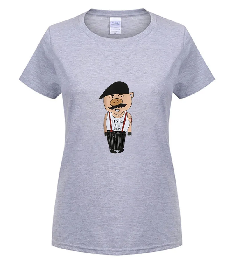 women Light grey DUYOU Новинка K sa Kollu T G mlek Erkek Marka Giyim Moda Domuz bask футболка - Цвет: women Light grey