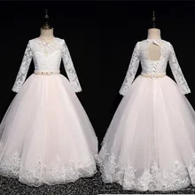 Платье для девочек с розовым цветком, светильник на заказ, кружевное платье из тюля с оборками и вырезом-лодочкой на спине, платье для первого причастия для девочек