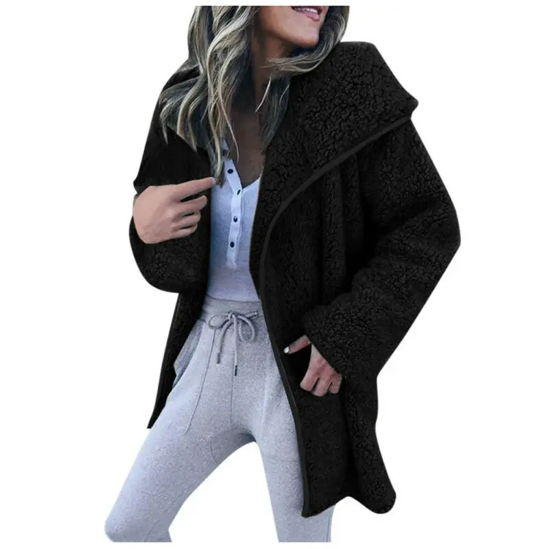 

2019 New Womens Winter Plush Long Coat Ladies Vintage Warm Faux Fur Jacket Lapel Outwear Female Overcoat Coat