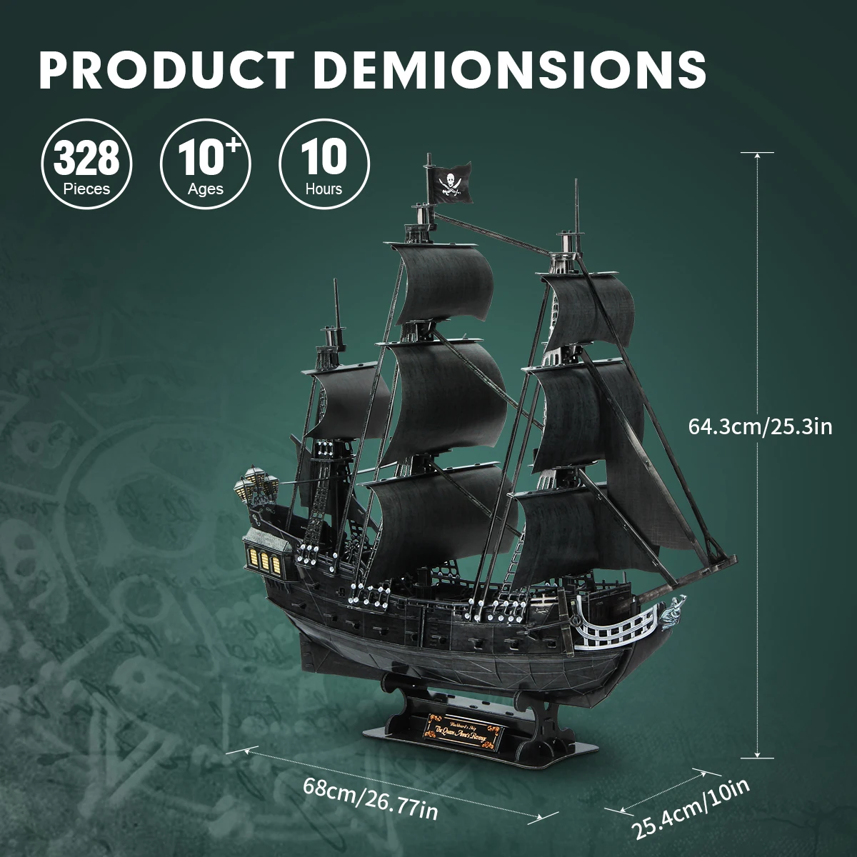 CubicFun 3D Puzzles Large Pirate Ship 26.6" Difficult Watercraft Model Queen Anne's Sailboat Building Kits Toys for Adults Kids 6