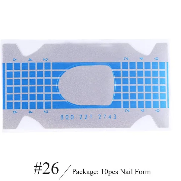 10pcs Nail Form Acrylic French UV Gel for Extension Builder Form Guide Fish Stencil Manicure Adhesive DIY Nail Art Tools LE941-1 - Color: 26