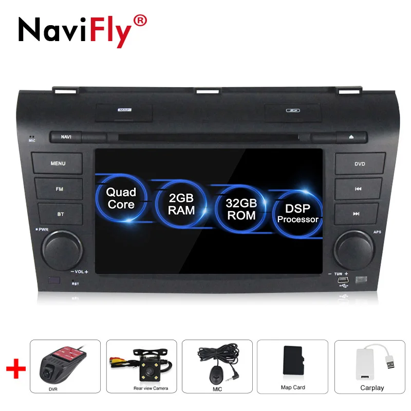2-32-Cam-DVR-Carplay NaviFly 2 ГБ+ 32 ГБ DSP Android 9,0 автомобильный dvd радио плеер для Mazda 3 2004-2009 Автомобильный мультимедийный gps навигационный плеер wifi Bluetooth - Цвет: 2-32-Cam-DVR-Carplay