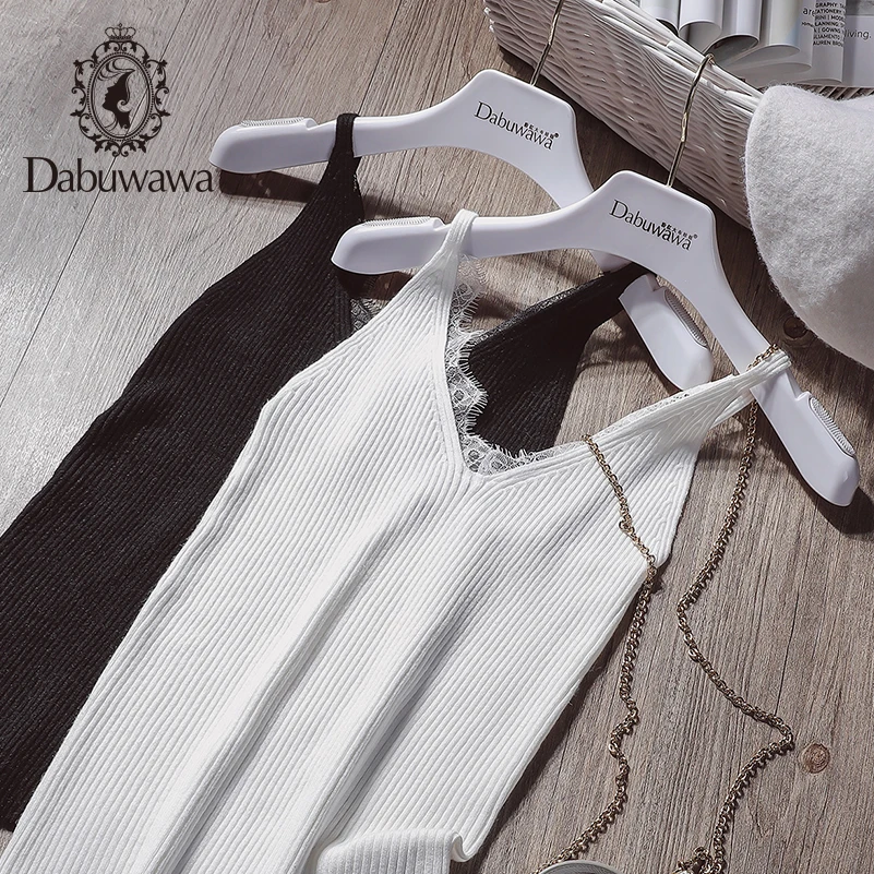 Dabuwawa, современная женская уличная одежда, черный, v-образный вырез, толстый ремешок, ребристая вязка, без рукавов, тонкая посадка, простые, Осенние, женские, одноцветные жилеты DN1CCM003