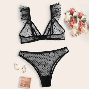 

New Women 2020 Plus Size Lace Lingerie Bra+Thong Underwear Set Push Up Wireless Sleep Black Seamless Sleepwear Dropshipping #45