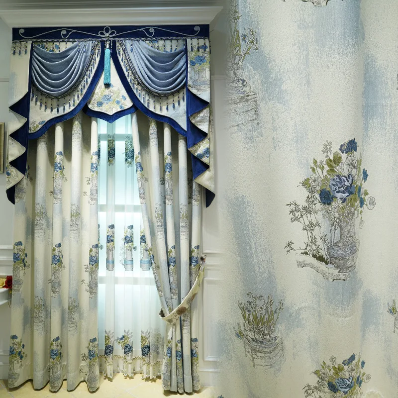 

High-end Air Jacquard Curtains for Bedroom European Style Shading Curtains for Living Room Windows Valance Curtain