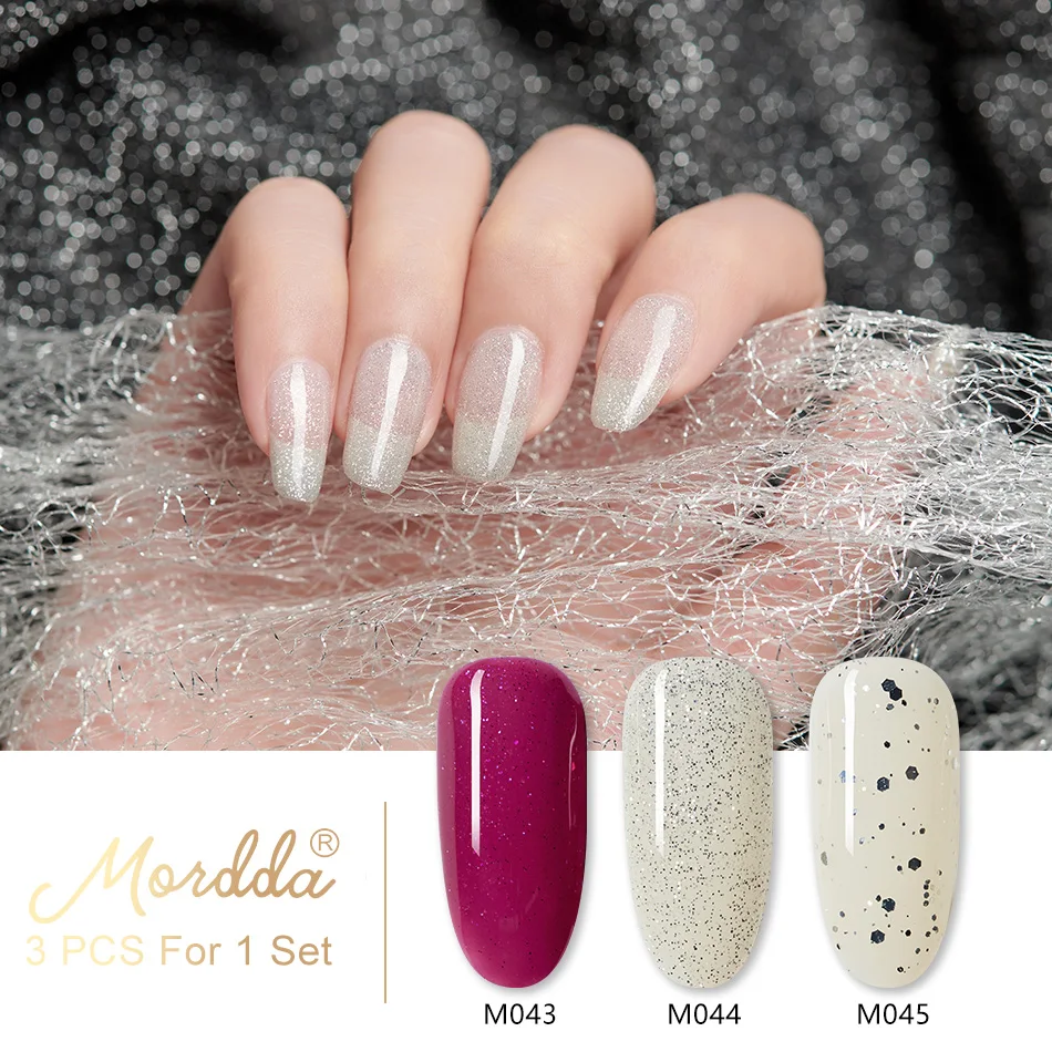 3 PCS Set-15 MORDDA набор гель-лаков для маникюра Полупостоянный цвет верхнее покрытие УФ светодиодный Гель-лак для ногтей впитываемый художественный Гель-лак для ногтей - Цвет: 3 PCS Set-15