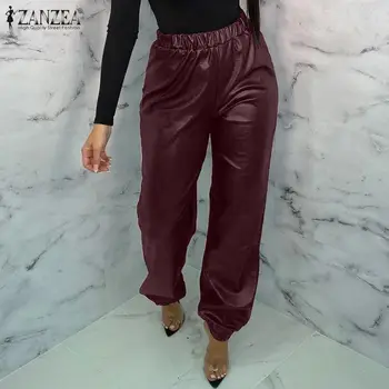 

ZANZEA Fashion Elastic Waist Women PU Leather Pants Spring Solid Casual Harem Pants Plus Size Long Trousers Pantalon Streetwear