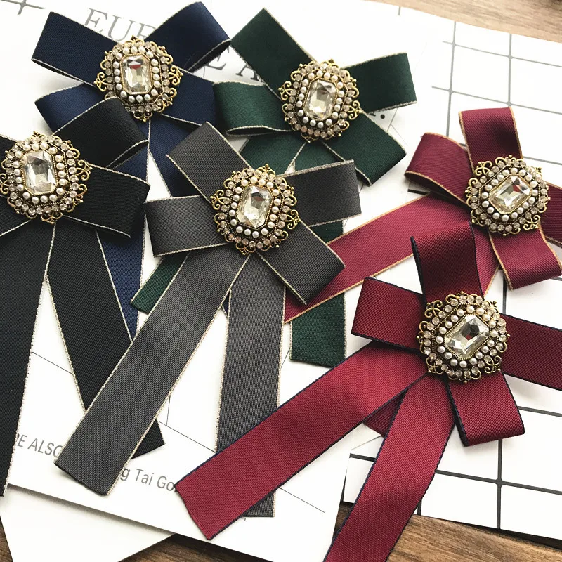 

England College Style Large Pearl Bow Bowtie Shirt Women's Vintage Brooch Korean Style Fabric Corsage Brooch Accessories