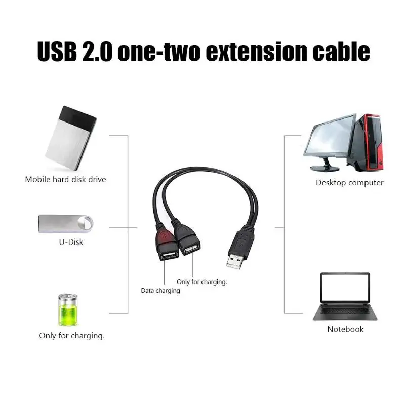 30 см USB2.0 штекер-двойной USB Женский usb зарядный кабель питания удлинитель Высокое качество USB Y сплиттер plug and play