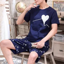 

Pajama Sets Men Summer Short Sleeve Tops Shorts Summer Cotton Pajamas Home Suit Mens Sleepwear Loose Nightwear 2pcs/set