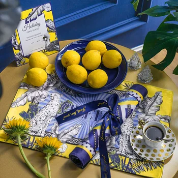 

DUNXDECO Table Placemat Plate Cover Mat Party Desk Accessories Tropical Animal Leopard Peacock Geometric Luxury Artistic Fabric