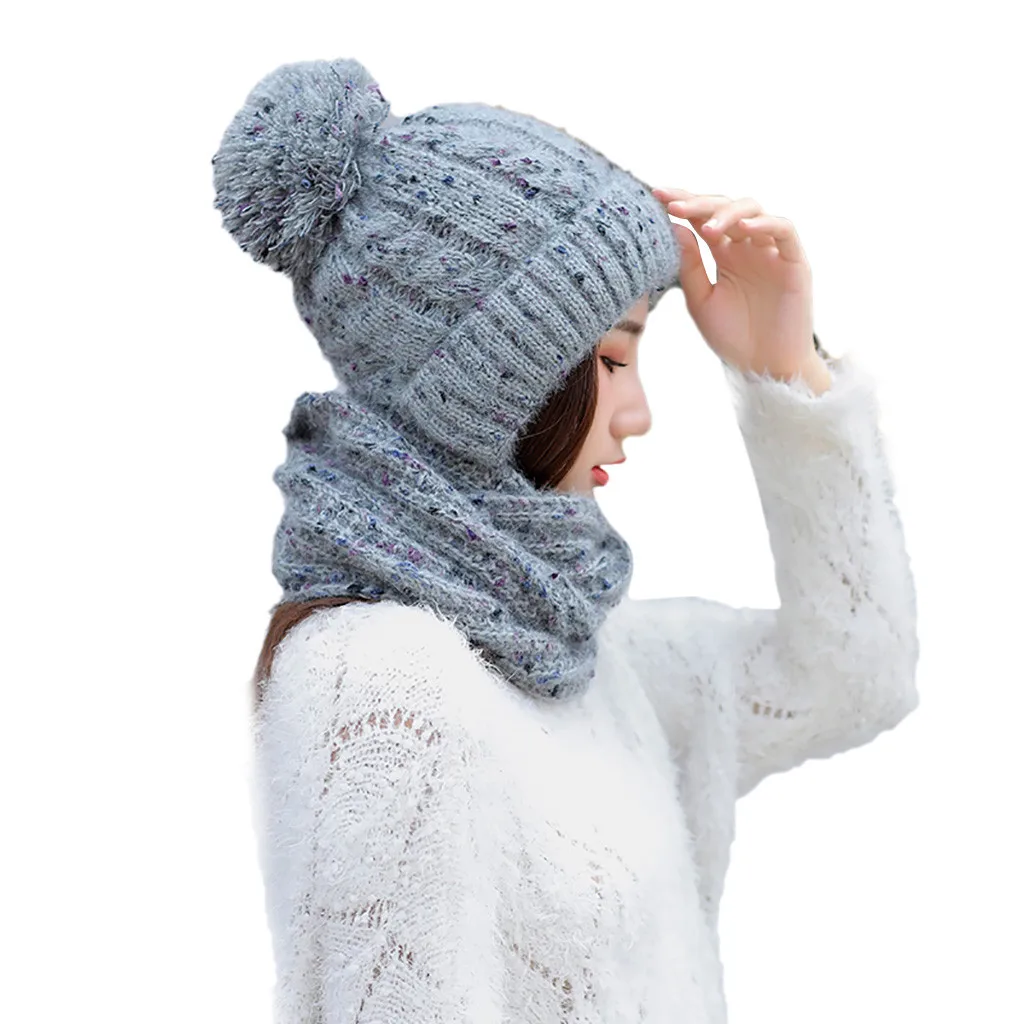 Sky Blue Модная меховая шапка с помпоном, зимние вязаные шапки с черепом для женщин, вязаная шапка, одноцветная шапка в горошек, Одноцветный шарф, меховая шапка, теплая шапка - Цвет: Sky Blue