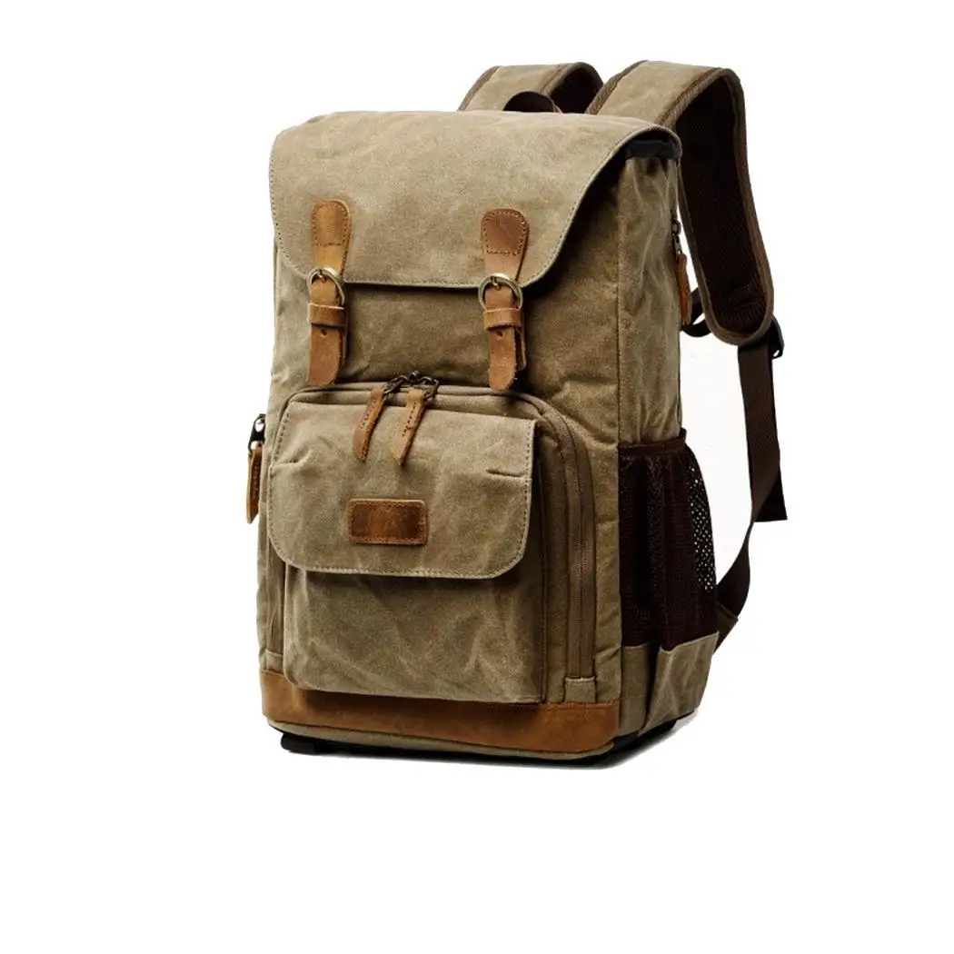 

Canvas Waterproof Photography Bag Outdoor Wear-resistant Large Camera Solid Casual Zipper 2 Square Backpack