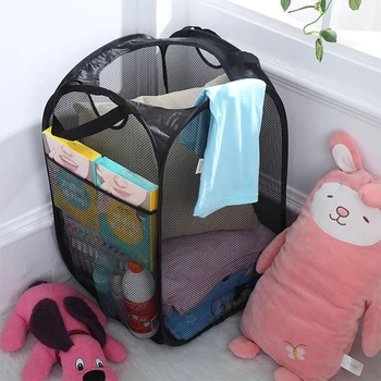 

60Cm Foldable Coarse Steel Wire Laundry Basket Dirty Clothes Pop Up Washing Bag Hamper Voile Mesh Clothing Organizer