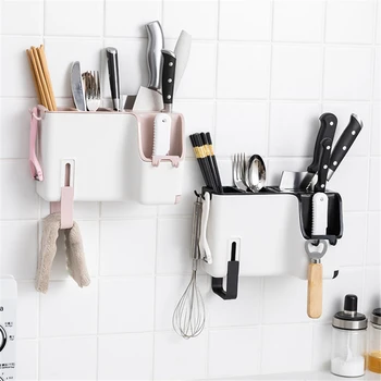 

Kitchen Wall-Mounted Storage Box Punch-Free Cutlery Holder Chopsticks Tube Home Drain Rack Spoons Forks Holder