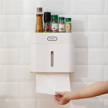 

Multifunction Wall Mount Toilet Paper Holder Shelf Double Layer Roll Paper Tissue Box Storage Box Tray With Transparent Window