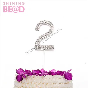 

Free shipping new rhinestone number 2 cake topper for birthdays kid party ,50 pcs/lot