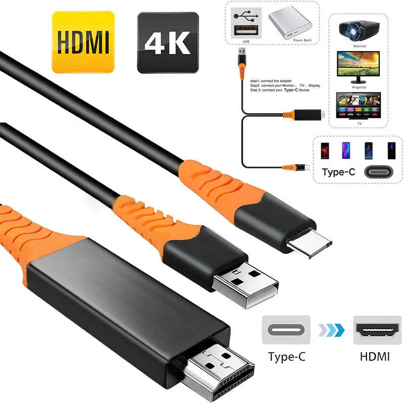 Универсальный usb-кабель 2 м/6,6 футов, адаптер типа C к HDMI HDTV AV tv, Кабель-адаптер для samsung Galaxy S10 Note 9 Macbook PC