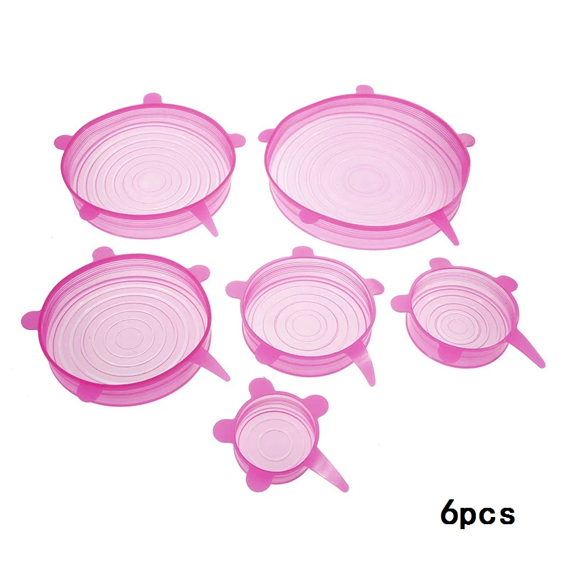 6pcs-pink Anpro, универсальные силиконовые эластичные крышки, кухонная посуда, стеклянная чаша, сковорода, крышка, силиконовая пищевая пленка, крышка, многоразовая пробка для разлива, уплотнительная крышка - Цвет: 6pcs-pink