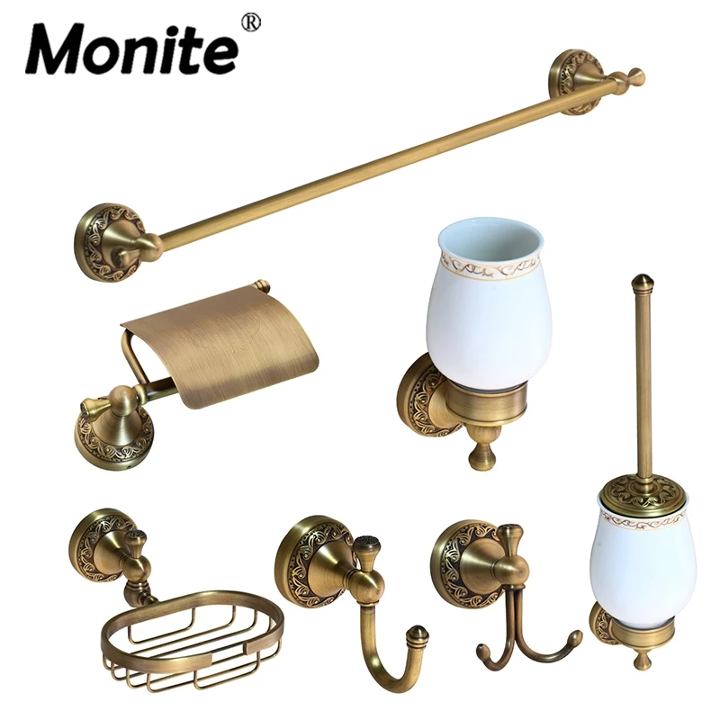 

Monite Antique Brasss Bathroom Hardware Shelf Soap Dish & Toilet Holder Tooth Brush Holder Bath Hardware Sets Accessories