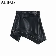 Модная женская юбка Za, Сексуальная Асимметричная кожаная юбка с высокой талией, на молнии, в стиле панк-рок, с поясом, мини юбки, уличная одежда для женщин