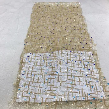 

2020 gold Sequence Lace African Lace Fabrics with Sequins French Tulle Mesh Lace Sequins Lace Fabric for Bridal Materials