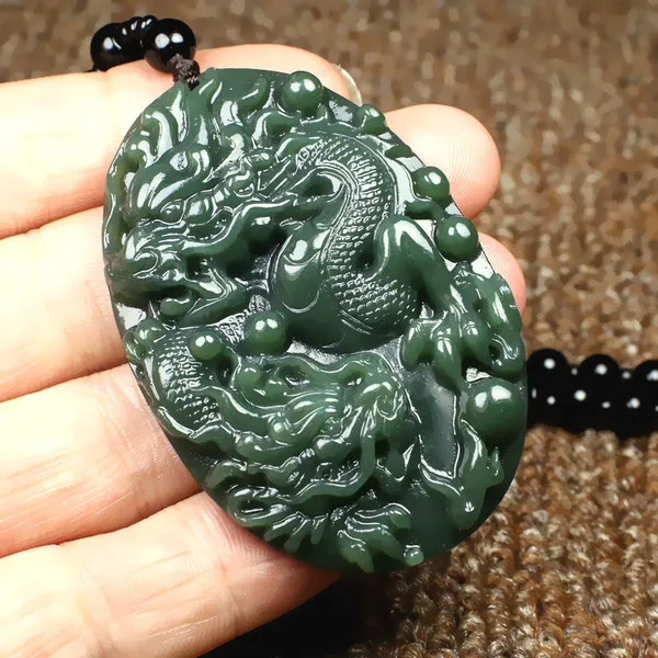 Натуральный Нефритовый камень Хотан Дракон ожерелье из бисера Китайский жадеит ювелирные изделия Шарм рейки амулет резные Подарки для женщин и мужчин