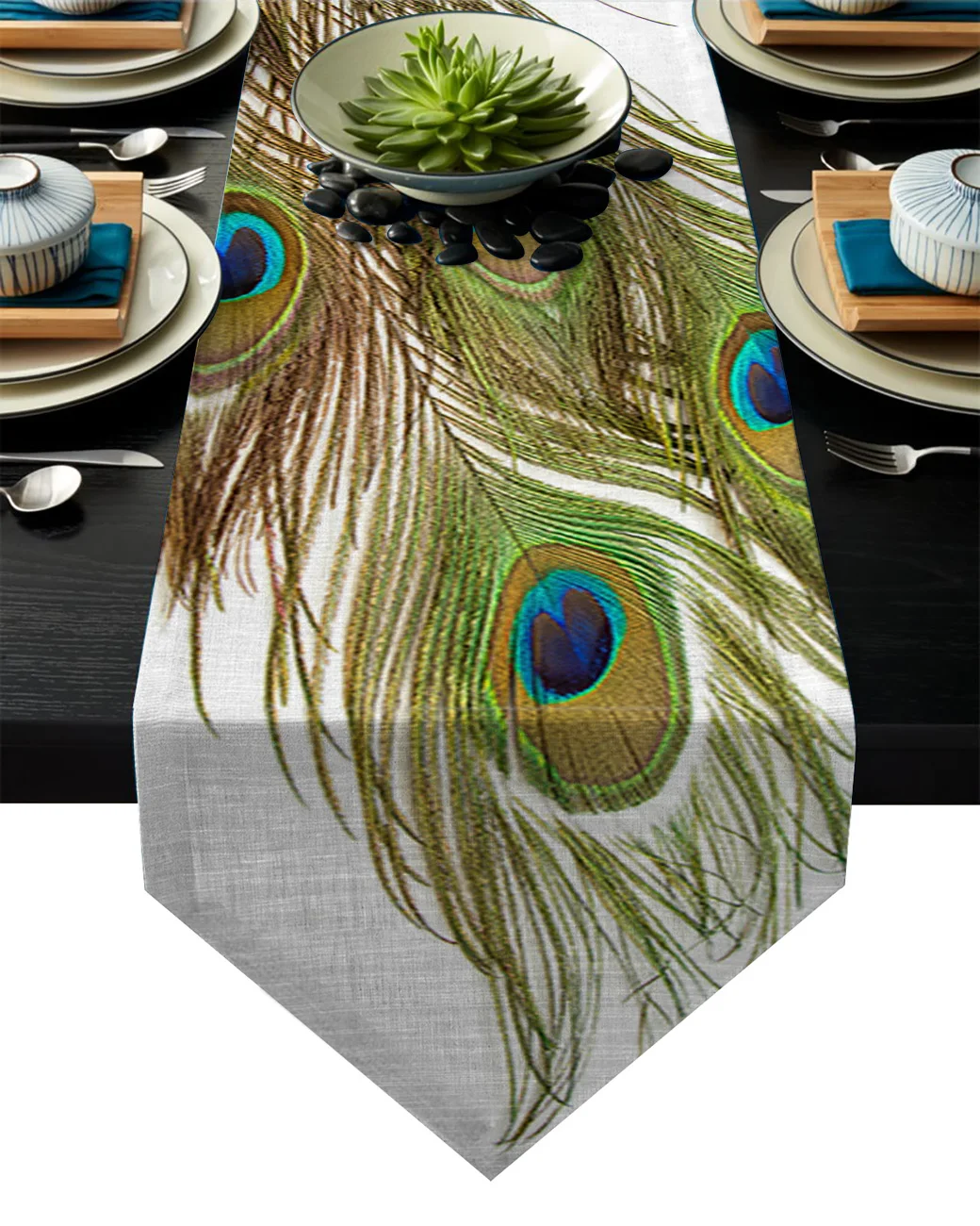 Table Runners Modern Beautiful Peacock Feather Green Table Runner Cloth