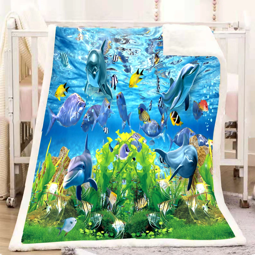 Soft Warm Underwater World Dolphin Blanket Sea Sherpa Throw Blanket