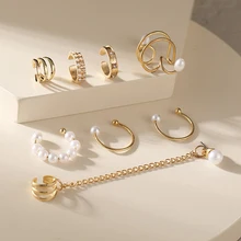  Fashion Gold Pearl Ear Clips Ear Cuff For Women Men Non-Piercing Fake Cartilage Earrings Clip Earrings Wholesale Jewelry 