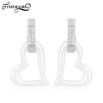 

Hot Sale White & Pink Hollow Special Heart Ceramic Earrings Healthy Stainless Steel Trendy Jewelry For Women Girls Party Wearing