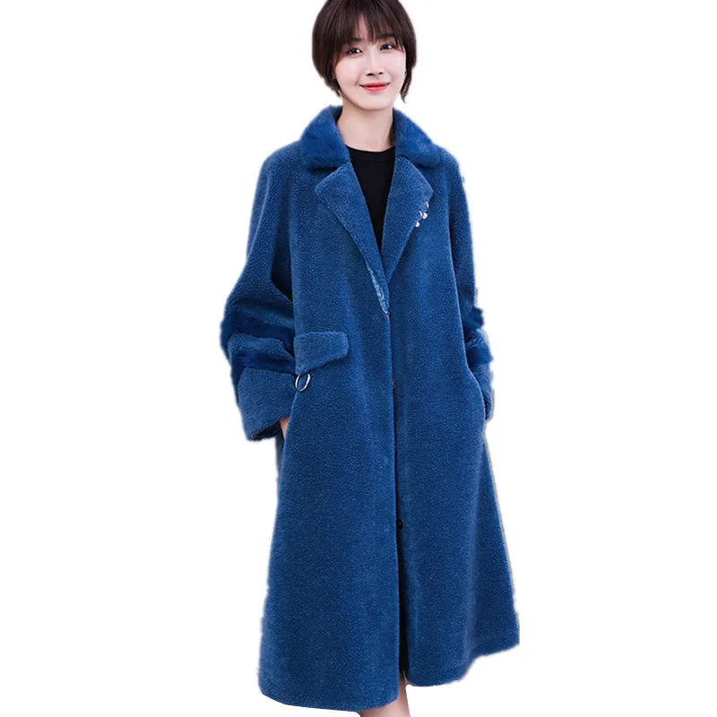 

Luxury 2020 Real Wool Fur Coat Female Long Lamb Fur Coats Warm Winter Jacket Women Natural Mink Fur Collar 18037 WYQ1795 s