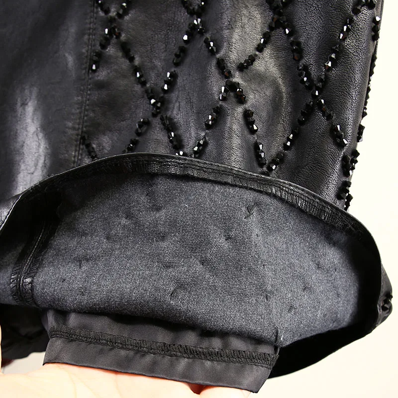 autumn and winter new temperament beaded thin high waist A word slim bag hip skirt
